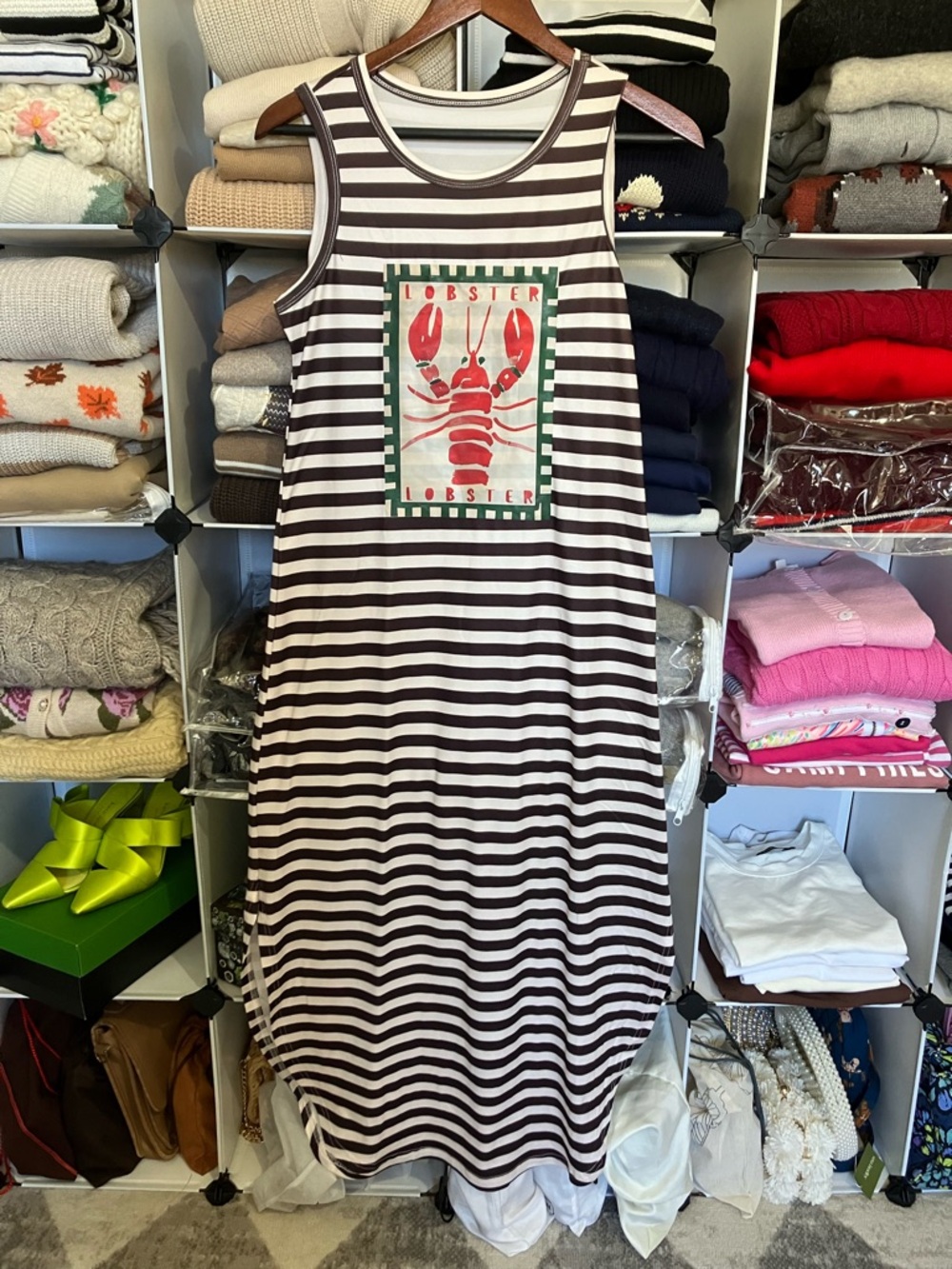 NWOT Stripe Knit Dress with Lobster Screen Print